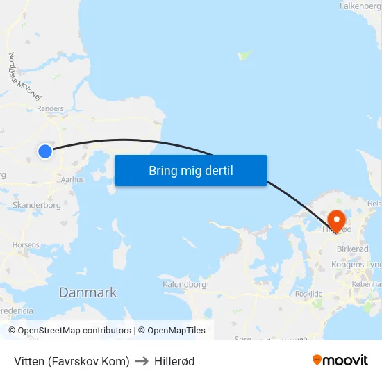 Vitten (Favrskov Kom) to Hillerød map