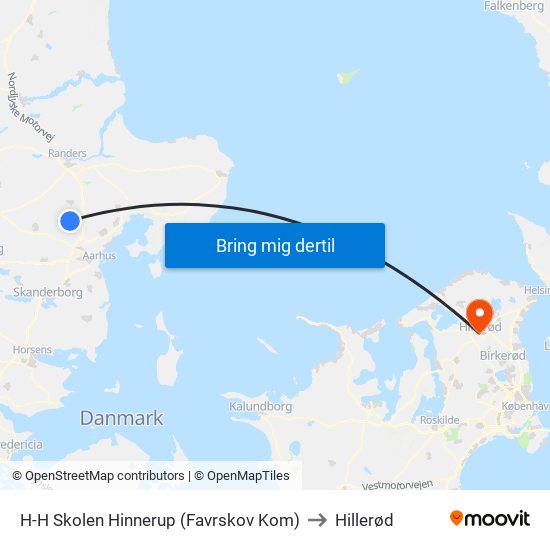 H-H Skolen Hinnerup (Favrskov Kom) to Hillerød map