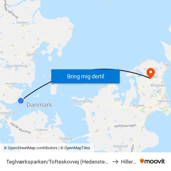 Teglværksparken/Tofteskovvej (Hedensted Kom) to Hillerød map