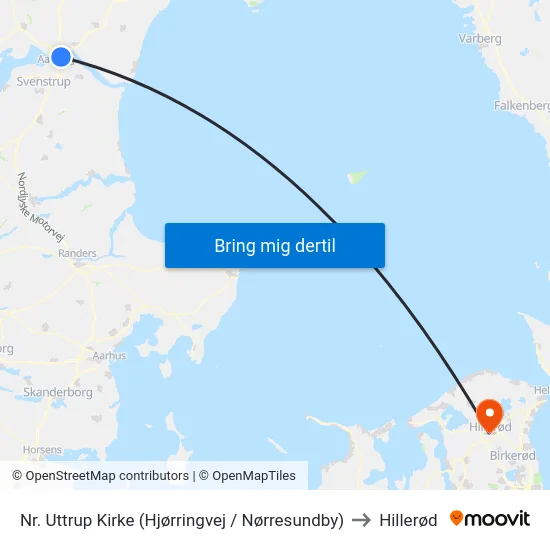 Nr. Uttrup Kirke (Hjørringvej / Nørresundby) to Hillerød map