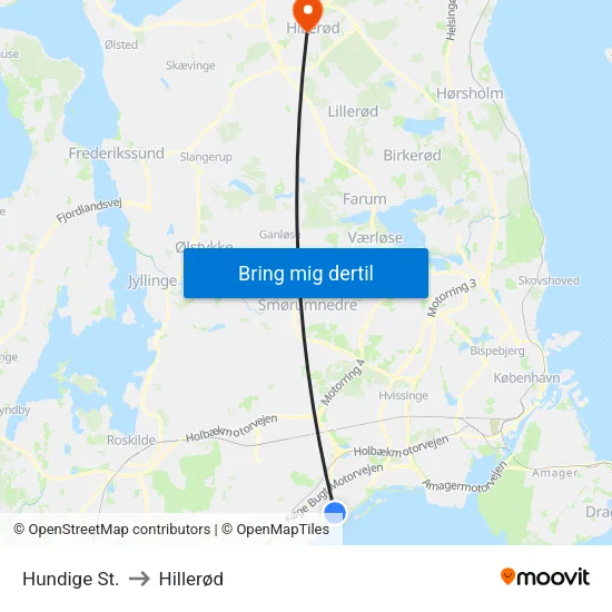 Hundige St. to Hillerød map