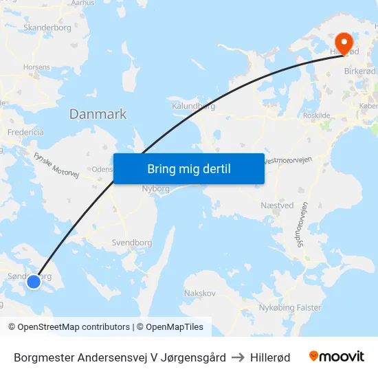Borgmester Andersensvej V Jørgensgård to Hillerød map
