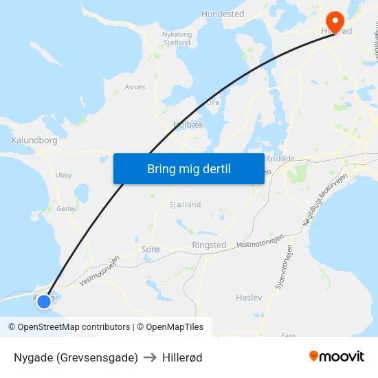 Nygade (Grevsensgade) to Hillerød map