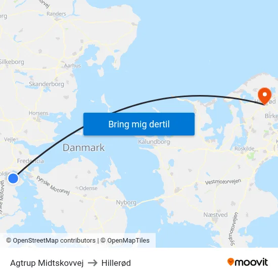 Agtrup Midtskovvej to Hillerød map