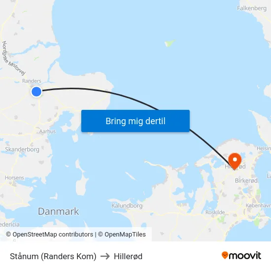 Stånum (Randers Kom) to Hillerød map