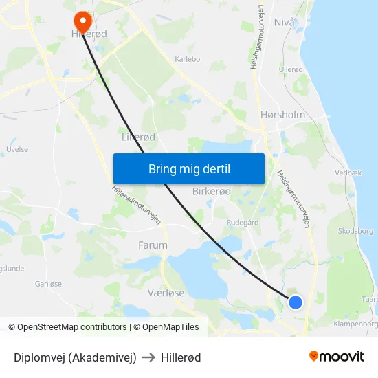 Diplomvej (Akademivej) to Hillerød map