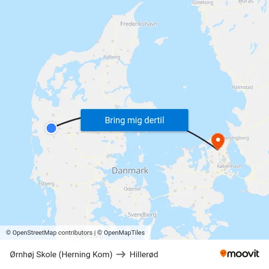 Ørnhøj Skole (Herning Kom) to Hillerød map