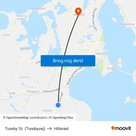 Tureby St. (Turebyvej) to Hillerød map
