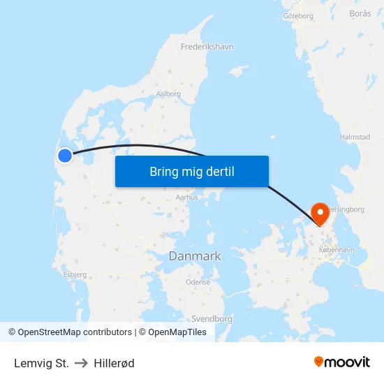 Lemvig St. to Hillerød map