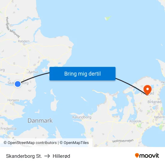 Skanderborg St. to Hillerød map