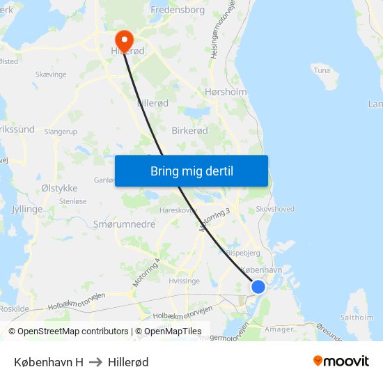 København H to Hillerød map