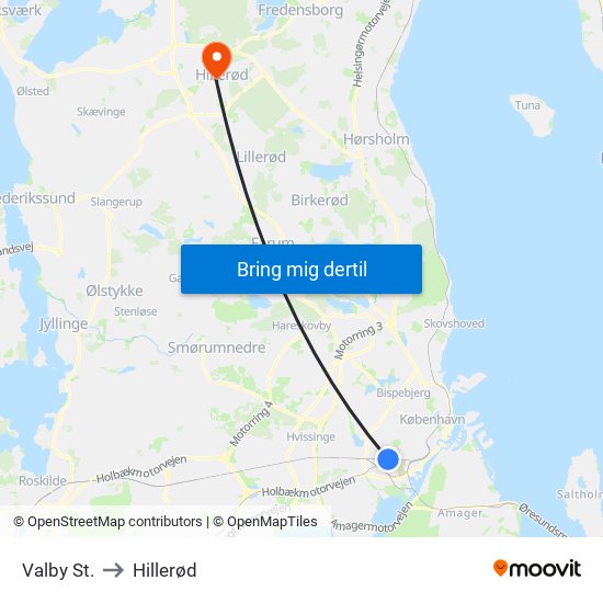 Valby St. to Hillerød map