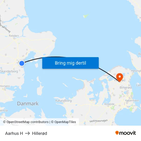Aarhus H to Hillerød map