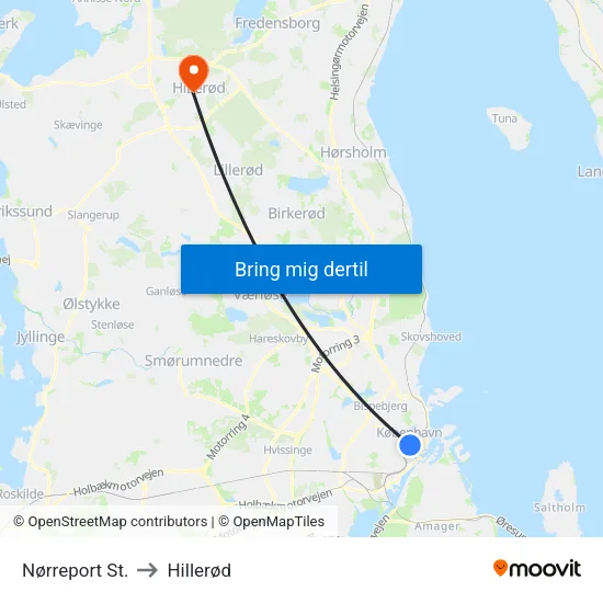 Nørreport St. to Hillerød map