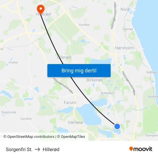 Sorgenfri St. to Hillerød map