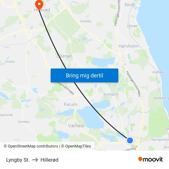 Lyngby St. to Hillerød map