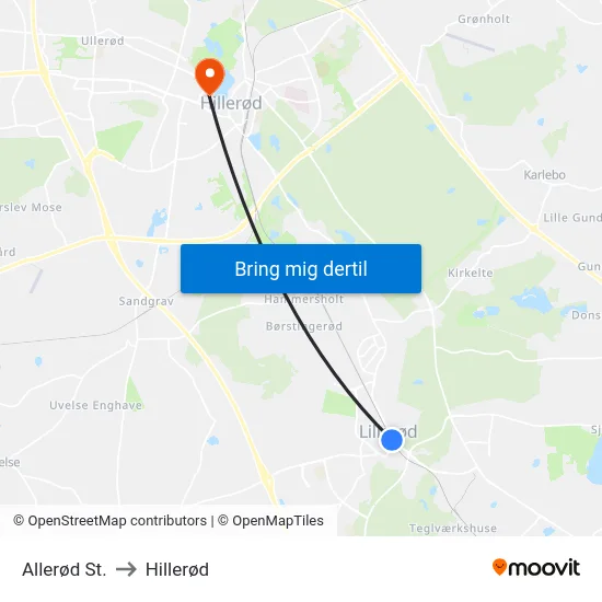 Allerød St. to Hillerød map