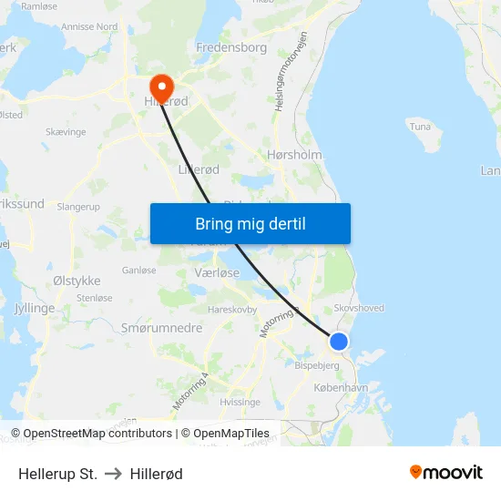Hellerup St. to Hillerød map
