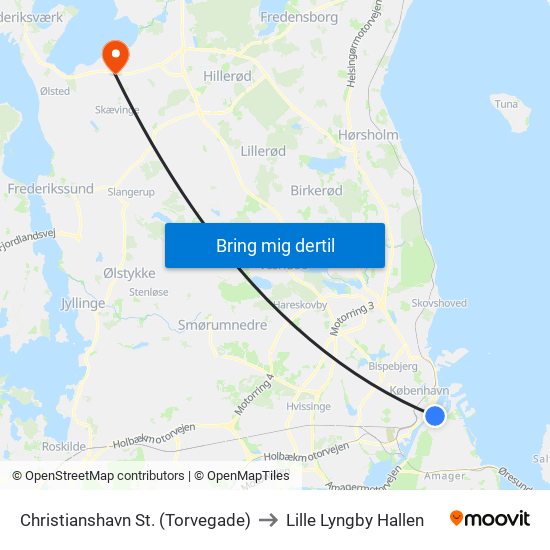 Christianshavn St. (Torvegade) to Lille Lyngby Hallen map