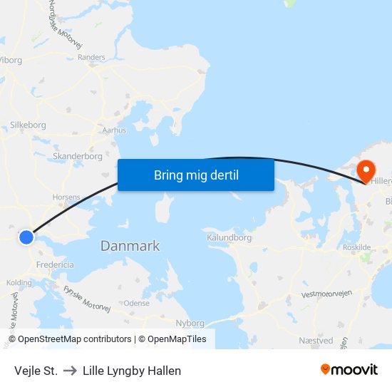 Vejle St. to Lille Lyngby Hallen map