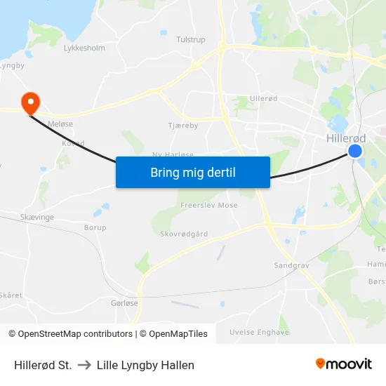Hillerød St. to Lille Lyngby Hallen map