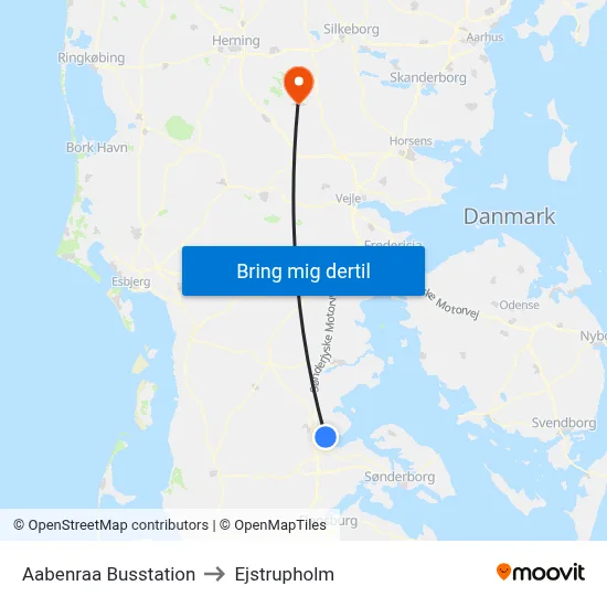 Aabenraa Busstation to Ejstrupholm map