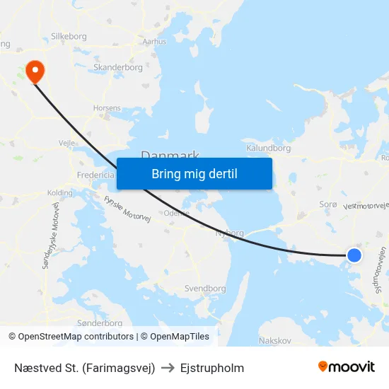 Næstved St. (Farimagsvej) to Ejstrupholm map