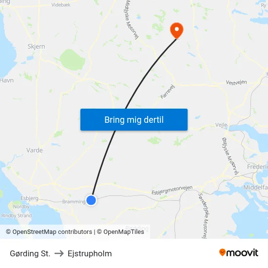 Gørding St. to Ejstrupholm map