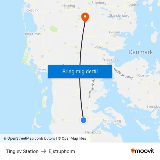 Tinglev Station to Ejstrupholm map