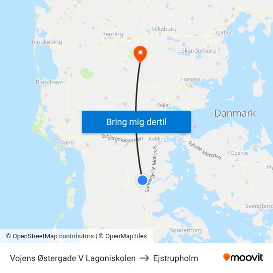 Vojens Østergade V Lagoniskolen to Ejstrupholm map