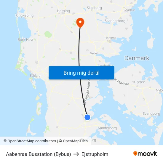 Aabenraa Busstation (Bybus) to Ejstrupholm map
