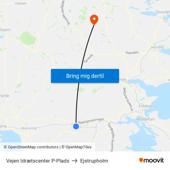 Vejen Idrætscenter P-Plads to Ejstrupholm map