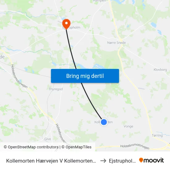Kollemorten Hærvejen V Kollemortenvej to Ejstrupholm map