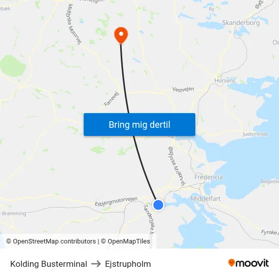 Kolding Busterminal to Ejstrupholm map
