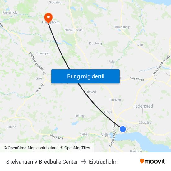 Skelvangen V Bredballe Center to Ejstrupholm map