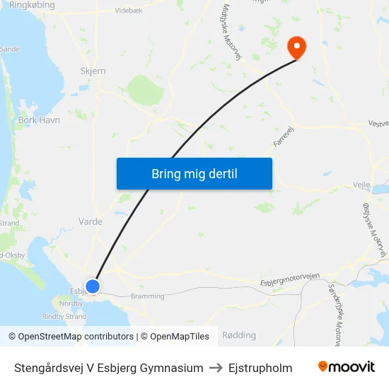 Stengårdsvej V Esbjerg Gymnasium to Ejstrupholm map