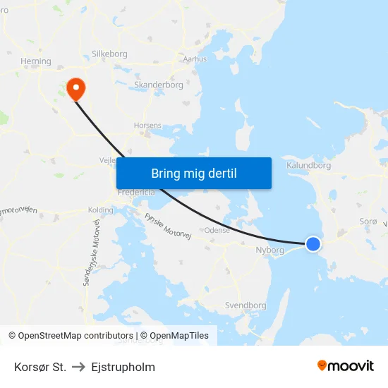 Korsør St. to Ejstrupholm map