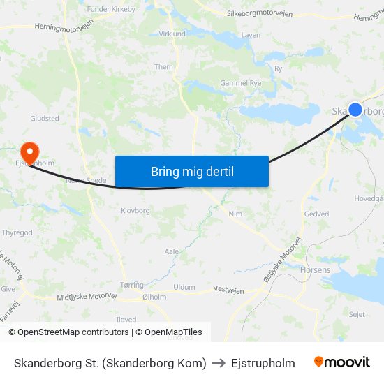 Skanderborg St. (Skanderborg Kom) to Ejstrupholm map