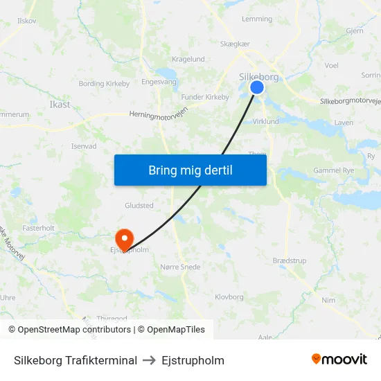 Silkeborg Trafikterminal to Ejstrupholm map