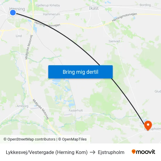 Lykkesvej/Vestergade (Herning Kom) to Ejstrupholm map