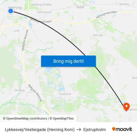 Lykkesvej/Vestergade (Herning Kom) to Ejstrupholm map