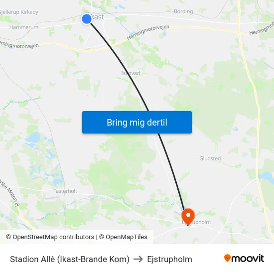 Stadion Allè (Ikast-Brande Kom) to Ejstrupholm map