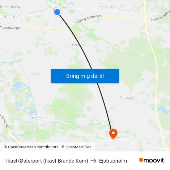 Ikast/Østerport (Ikast-Brande Kom) to Ejstrupholm map
