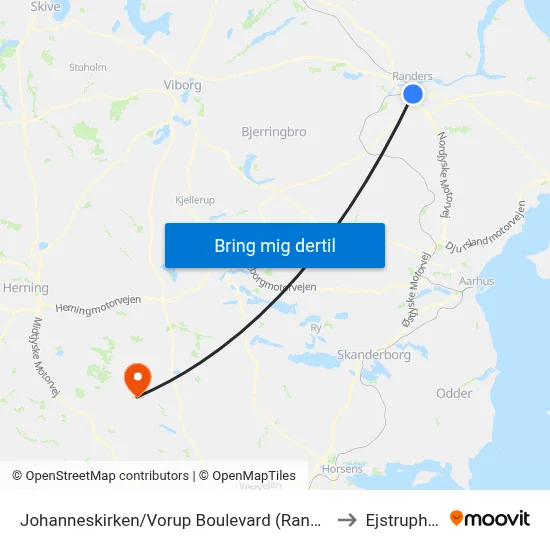 Johanneskirken/Vorup Boulevard (Randers Kom) to Ejstrupholm map