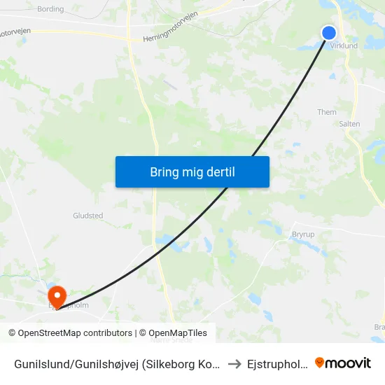 Gunilslund/Gunilshøjvej (Silkeborg Kom) to Ejstrupholm map