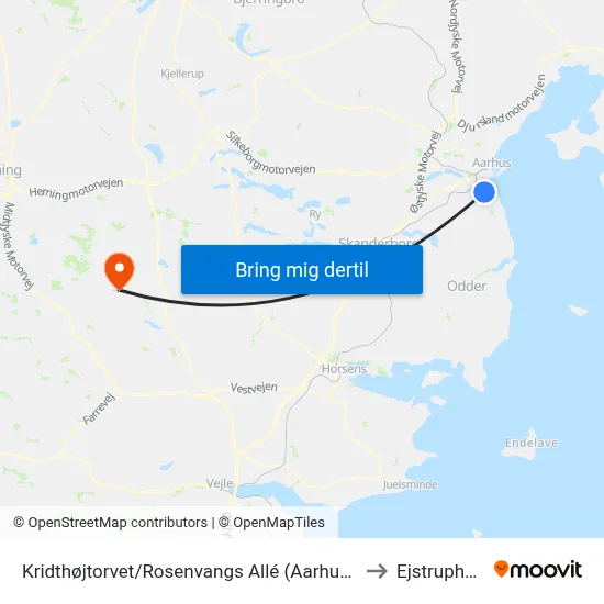 Kridthøjtorvet/Rosenvangs Allé (Aarhus Kom) to Ejstrupholm map