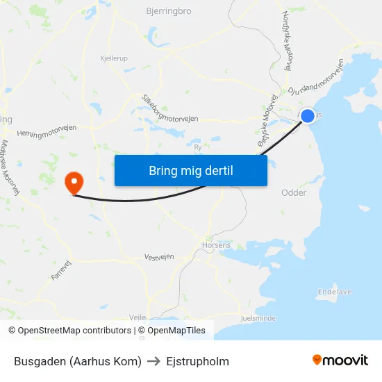 Busgaden (Aarhus Kom) to Ejstrupholm map