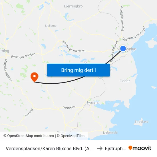 Verdenspladsen/Karen Blixens Blvd. (Aarhus Kom) to Ejstrupholm map