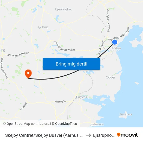 Skejby Centret/Skejby Busvej (Aarhus Kom) to Ejstrupholm map