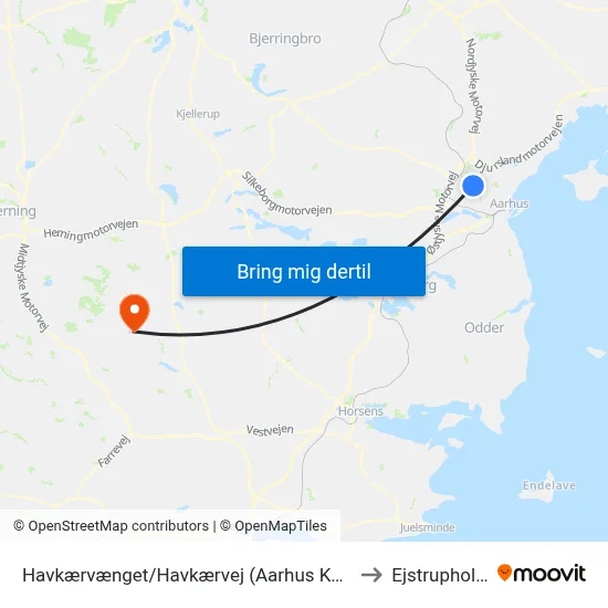 Havkærvænget/Havkærvej (Aarhus Kom) to Ejstrupholm map